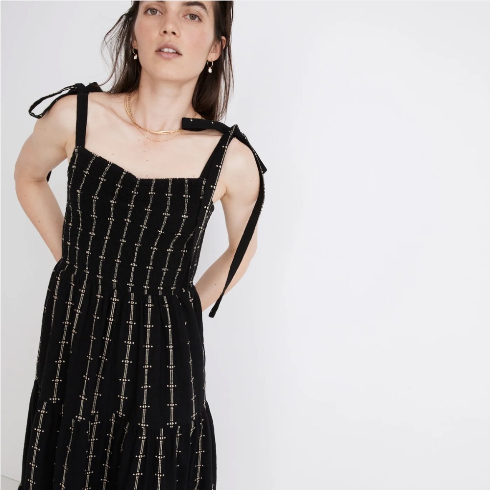 Madewell Lucie Tie-Strap Tiered Midi Dress in Jacquard Stripe Size M